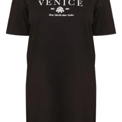 Robe T-shirt Oversize Noire à Slogan Venice -Jolie Vêtue Soldes Magasin 70b77825c84127e7ccd921314d81024bd436286c cnd8842 5