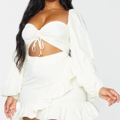 Plus Robe Crème à Manches Bouffantes Et Découpes -Jolie Vêtue Soldes Magasin 712b9ece4ac3744ac04a106fe656495a4ed01283 cmt2598 4