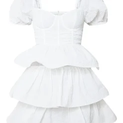 Robe Patineuse Blanche Crêpée à Détail Bonnets Et Jupe étagée -Jolie Vêtue Soldes Magasin 717741c4265e081dd9afe4f865319c763b4e9959 cmt1587 6