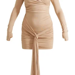 Robe Moulante Drapée Gris Pierre à Manches Longues -Jolie Vêtue Soldes Magasin 71c6719084c682f6bc0d23b9fa64371226fa77d1 cnb1750 5