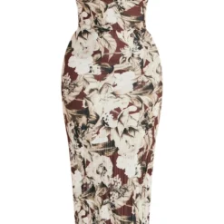 Plus Robe Longue Marron Fleurie Plissée à Col Bénitier -Jolie Vêtue Soldes Magasin 71f9087f48d4b2e099b897224d5e6f573167e883 cnd5076 5