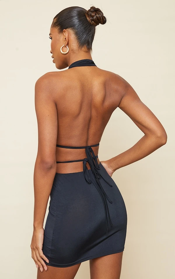 Robe Très Moulante Noire à Dos Nu Noué 4 Robe Très Moulante Noire à Dos Nu Noué – Image 2