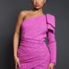 Robe Moulante Asymétrique Rose Vif à Sequins Et Détail Noeud