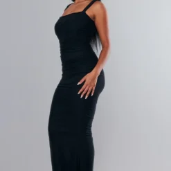 Robe Longue En Mesh Noir à Bretelles Et Taille Froncée -Jolie Vêtue Soldes Magasin 72f7b8ce1319570a6be822f124e5720895d35157 cnc8419 3