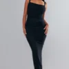 Robe Longue En Mesh Noir à Bretelles Et Taille Froncée