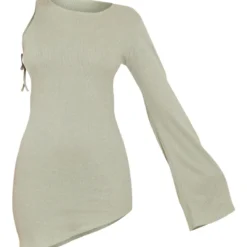 Robe Moulante Côtelée Vert Sauge Asymétrique à Manche Flare -Jolie Vêtue Soldes Magasin 731807ea769f240b2d0f64d3a00250df64af282b cnd4059 5