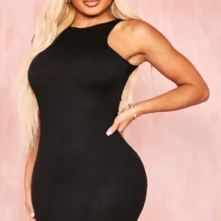 Shape Mini Robe Côtelée Noire Sans Manches