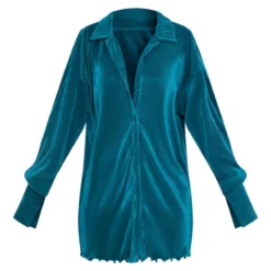Robe Chemise Plissée Bleu Sarcelle à Ourlet Volanté -Jolie Vêtue Soldes Magasin 73d958e63c7d7551ce67dd23cccf6f058f9e309a cnb8480 5