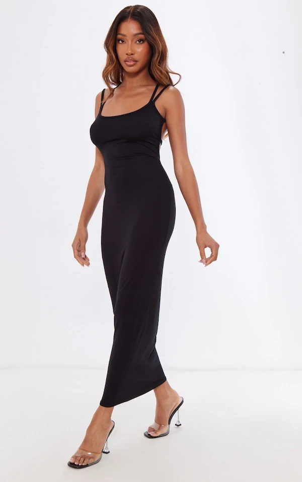 Robe Longue En Jersey Noir à Bretelles Dans Le Dos 5 Robe Longue En Jersey Noir à Bretelles Dans Le Dos – Image 3