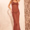 Robe Longue En Mesh Transparent Fleuri Chocolat Froncée Sur Le Buste à Bretelles -Jolie Vêtue Soldes Magasin 74226e2195512469dbcb75210a11fe920ee1a0bb cne6474 1