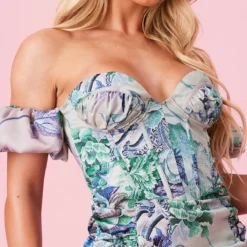 Robe Moulante Satinée Bleue Froncée à Détail Corset Et Parties Contrastantes -Jolie Vêtue Soldes Magasin 74616905483c7f2dc96cfaabeb0f0e1c5900c79d cnd2305 4