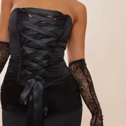 Robe Bustier Moulante Satinée Noire Détail Corset à Rubans Lacés -Jolie Vêtue Soldes Magasin 74784257b75bf1d43b905d066f1edac0cc44da5c cnd0015 4