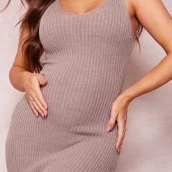 Maternité Robe De Grossesse Mi-longue En Maille Tricot Taupe à Col En V -Jolie Vêtue Soldes Magasin 747cd9c3bae1afbb69f9a1c892d7a7ac3e08553d cne7338 4