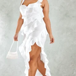 Plus Robe Longue Satinée Blanche à étages -Jolie Vêtue Soldes Magasin 74a4daf44114a37e7c2124189dfa6964c7450faa cnd4826 3