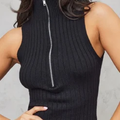 Petite Robe Moulante En Maille Tricot Noire à Demi-zip -Jolie Vêtue Soldes Magasin 74b10604f55b6801e5bdcbd4064cf02127405e35 cnd2822 4