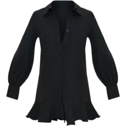 Robe Chemise Noir Profond à Volants -Jolie Vêtue Soldes Magasin 74c70d5234b1f4cfcb8f47efe3889a7475f3fb11 cmo6889 5