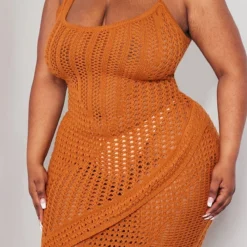 Plus Robe Longue En Maille Tricot Rouille à Dos échancré -Jolie Vêtue Soldes Magasin 756379afc2ea18106efd0ea4129b6f535f7b4bfa cne0651 4