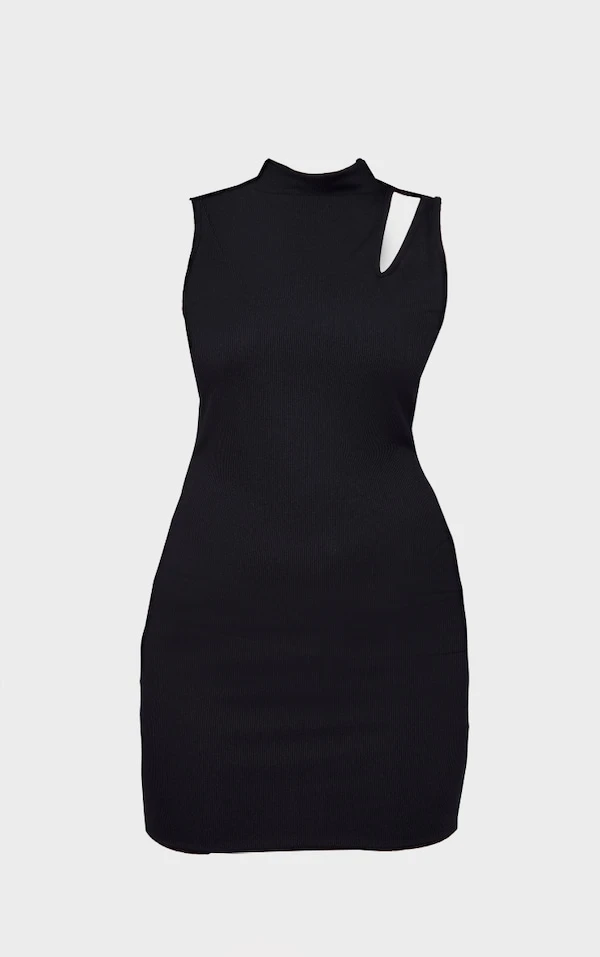 Plus Robe Moulante Côtelée Noire à Col Montant Et Découpes 7 Plus Robe Moulante Côtelée Noire à Col Montant Et Découpes – Image 5