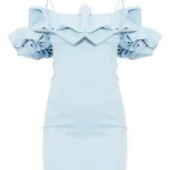 Robe Moulante Bleu Cendré à Col Bardot -Jolie Vêtue Soldes Magasin 758aac65f20218a8ebb77b695ce2227ebfa8e5ac cne8501 5