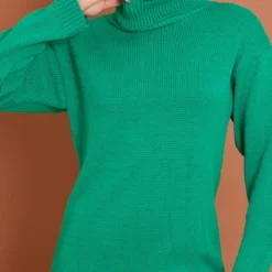 Robe Pull Verte Basique En Maille Tricot à Col Roulé -Jolie Vêtue Soldes Magasin 758c916d83e012201dfc015400e6f15610aabc86 cmz8161 4