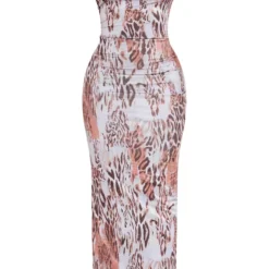 Shape Robe Longue Marron Clair Moulante Imprimé Léopard à Col Bénitier -Jolie Vêtue Soldes Magasin 759204199af6d810cd28f2c0bb0a3a6666a26599 cne3956 5