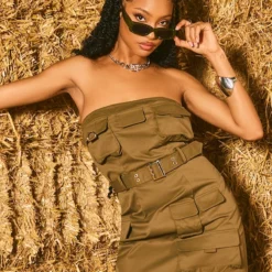 Robe Kaki Style Utilitaire à Ceinture