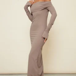 Robe Longue Repliée Taupe à Manches Froncées -Jolie Vêtue Soldes Magasin 759ee8473fdb1cac5acf03b0a2638eead06ee540 cnd0008 3