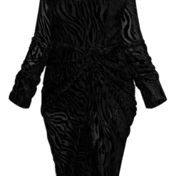 Plus Robe Mi-longue Noire Imprimé Zèbre Dévoré à Col Haut Et Détail Drapé -Jolie Vêtue Soldes Magasin 75e4110b1699ed8579709442c41fdb482872ac94 cmu5856 6