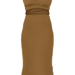 Robe Mi-longue Découpée Texturée Kaki à Col Nageur -Jolie Vêtue Soldes Magasin 75eb88a9d19fedb310604acd6cb33f88563182fd cnd1237 5