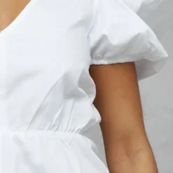 Robe Droite En Popeline Blanche à Manches Bouffantes -Jolie Vêtue Soldes Magasin 76069ff829060186026a546fb5e2c02b23d4010c cnd4030 4