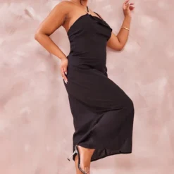 Plus Robe Mi-longue Noire Effet Lin à Bretelles Asymétrique -Jolie Vêtue Soldes Magasin 760a772f877439ed6e6a4836ae137e22922663c9 cnd4925 3