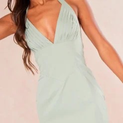 Robe Moulante En Maille Tissée Vert Sauge Kaki à Bonnets Plissés Et Dos Nu -Jolie Vêtue Soldes Magasin 7666ab0a774ad86c0dc96d8a30d728becbacd1ea cne3774 4