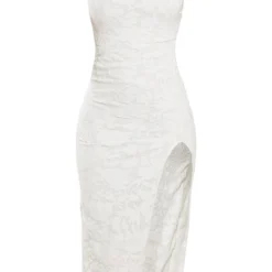 Robe Mi-longue Texturée Fleurie Blanche Fendue à Col Torsadé Et Dos Nu -Jolie Vêtue Soldes Magasin 767d135a7831014a4012499e63c306db091711d3 cnd7619 5