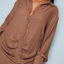 Plus Robe Chemise Texturée Chocolat à Détail Drapé Et Manches Longues -Jolie Vêtue Soldes Magasin 76b2d3539d3432f22fc9b83a09df904d78d52712 cmv7950 5