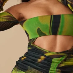 Robe Moulante Froncée En Mesh Imprimé Fumée Vert à Col Bardot -Jolie Vêtue Soldes Magasin 76c0e1e438b46846a4c991c098f38537495084eb cnd0419 4