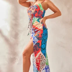 Robe Mi-longue Asymétrique Multicolore Imprimé Cachemire à Bretelles Et Liens à Nouer -Jolie Vêtue Soldes Magasin 76d4190ea04f2f3418ef7bc4fcb3e0b8848e19cd cne6510 3