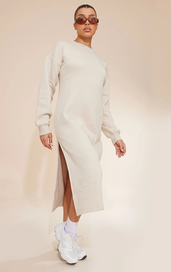 Robe Sweat Longue Avoine à Col Montant Et Doublure En Polaire 3 Robe Sweat Longue Avoine à Col Montant Et Doublure En Polaire