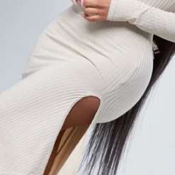 Shape Robe Longue Côtelée Crème à Col Montant Et Ourlet Volanté -Jolie Vêtue Soldes Magasin 76f2dcd41b4cfab404913191450b70a8e769bdde cnc8699 4