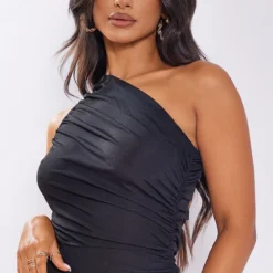 Petite Robe Mi-longue Moulante Asymétrique Noir Intense à Fronces -Jolie Vêtue Soldes Magasin 76f853971cfd7c81ce184a594981df7170e53cb5 cmw7016 5