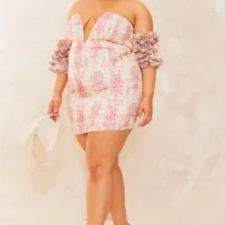 Plus Robe Moulante Marron Imprimé Statue à Col En V Et Manches Volantées -Jolie Vêtue Soldes Magasin 76fdb204932ef2e91dd0dcb0de732c4cb42e43f7 cne0683 3