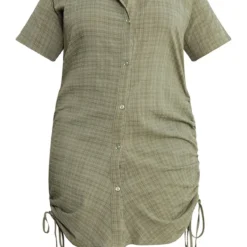 Plus Robe Chemise Vert Sauge à Côtés Froncés -Jolie Vêtue Soldes Magasin 7703f42349ece26818c9442eee61867330996193 cmy8957 6