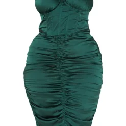 Plus Robe Mi-longue Satinée Froncée Vert émeraude à épaule Unique Détail Corset -Jolie Vêtue Soldes Magasin 77044d3385745cf629eb8b70964709bc6ebc2758 cmu1335 6