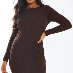 Robe Pull En Maille Tricot Chocolat à Ourlet Tombant -Jolie Vêtue Soldes Magasin 777e933a4ba2f62afd938782048eed2dfe5a430e cnc0941 3