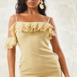 Robe Moulante En Effet Lin Vert Sauge à Bretelles Et Volants à Ourlet élimé -Jolie Vêtue Soldes Magasin 777ed28159c44237f6bf204cc2b50cbd43705146 cne1373 4