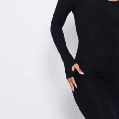 Robe Mi-longue En Jersey Noir à Bretelles Et Manches Longues -Jolie Vêtue Soldes Magasin 778d66b5f5f08cbe9f7fb704dafe300d79278cb1 cnd4102 4