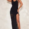 Tall Robe Longue Froncée En Mesh Noir