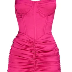 Robe Moulante Satinée Rose Vif à Détail Corset Et Jupe Froncée -Jolie Vêtue Soldes Magasin 77ae03951eb705187e1a200409e9e6ae828af37d cmu3050 6