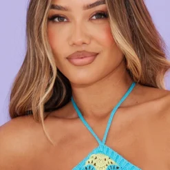 Robe Dos Nu En Maille Tricot Crochetée Bleue à Effet Vague -Jolie Vêtue Soldes Magasin 77c098d58dcdeeac90a891d37f4f11a727d915fd cnc6511 4