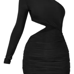 Petite Robe Très Moulante Froncée Noire Asymétrique Découpée à La Taille -Jolie Vêtue Soldes Magasin 77d2257f2a13e834814f660972fb0c5cd47534be cnc4834 5