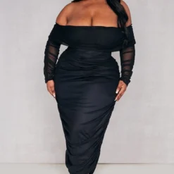 Plus Robe Mi-longue En Mesh Noir à Col Bardot Et Manches Longues 9 Plus Robe Mi-longue En Mesh Noir à Col Bardot Et Manches Longues -Jolie Vêtue Soldes Magasin 782046d751afd0eb88707ea1614a7a20cabcbd3e cnd2493 3